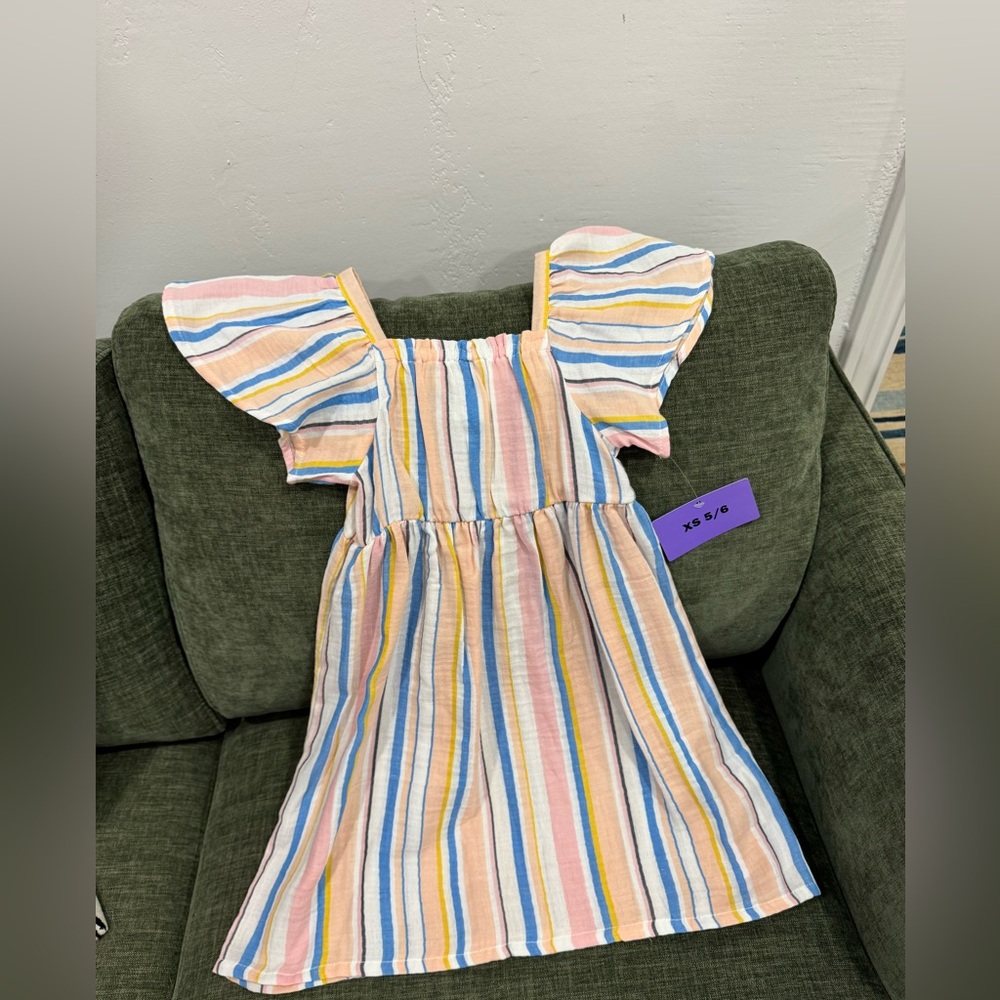 Roxy Kids Striped Flutter Sleeve Dress - Pastel Multi